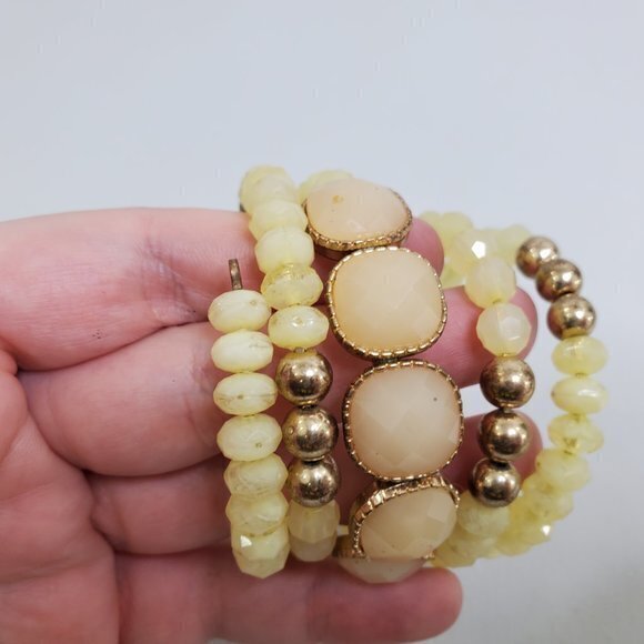 Wire Stacked‎ Bracelet Yellow Beaded Statement Wrap - Picture 3 of 5